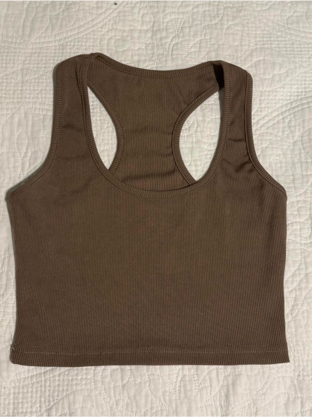 SHEIN Brown Ribbed Racerback Crop Tank